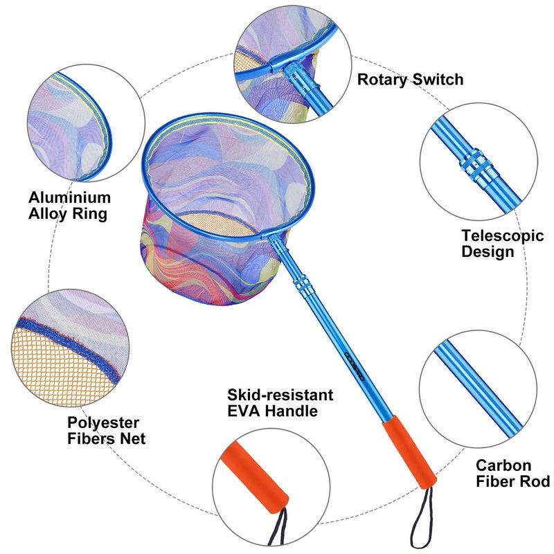 ODDSPRO Kids Fishing Net, Telescoping Bait Net, Minnow Net, Butterfly Net - 11.4" Net Depth, Handle Extends to 30" for Easy Catch and Release (Blue 2pack) - Image 3